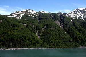 Green Mountains in Disenchantment Bay Near Hubbard Glacier